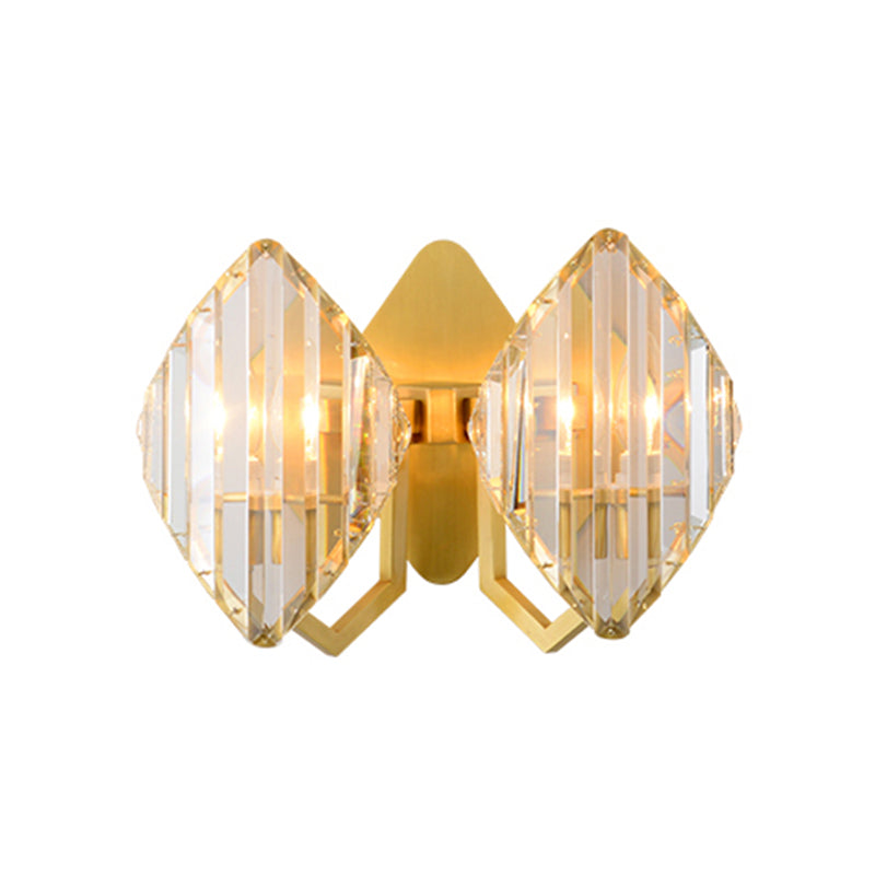 Gold Crystal Rhombus Wall Mount Lamp: Post-Modern 1/2-Bulb Lighting Fixture