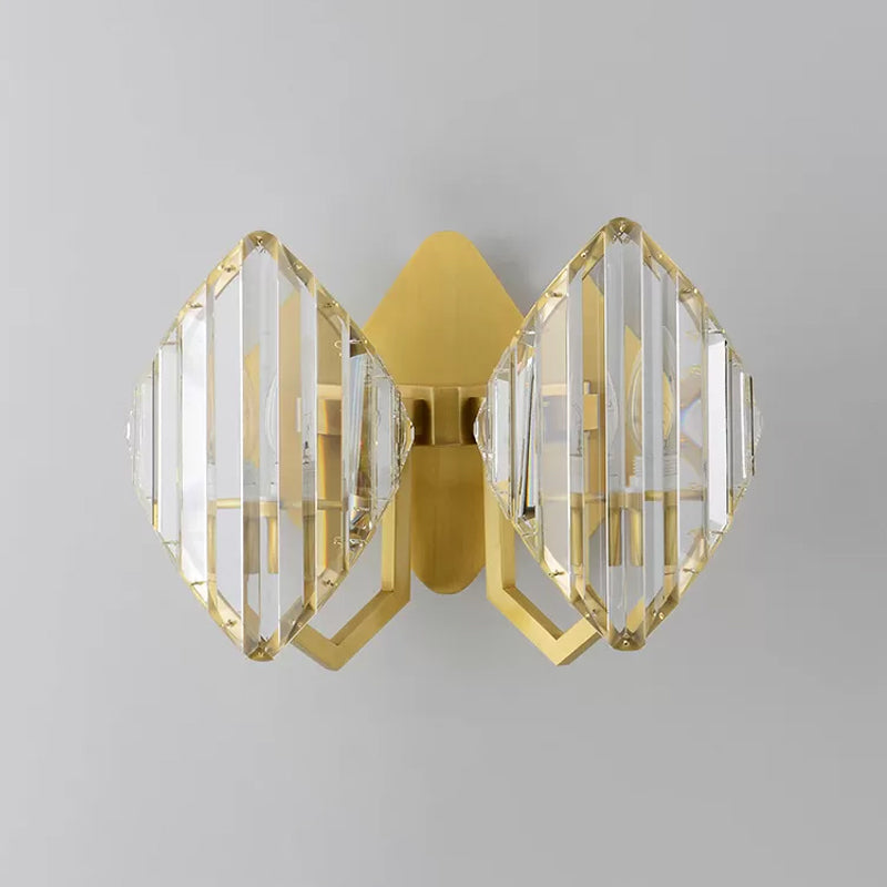 Gold Crystal Rhombus Wall Mount Lamp: Post-Modern 1/2-Bulb Lighting Fixture