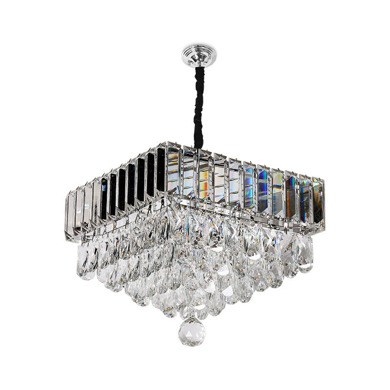 Modern Stainless Steel Crystal Led Pendant Light - Beveled Cut Round/Square Tiers