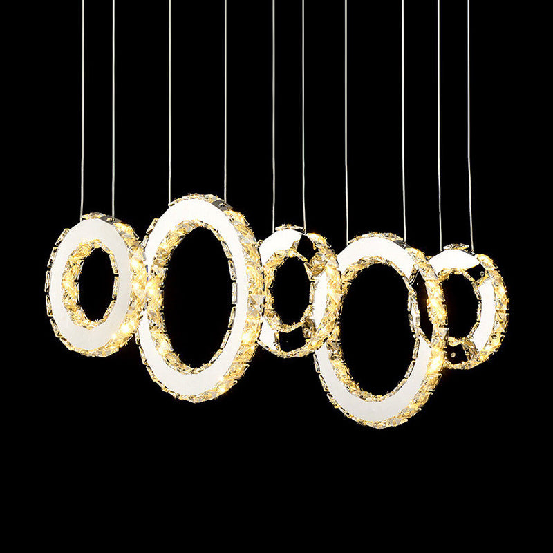 Modern Silver Crystal Pendant Light For Dining Room- 3/5 Lights