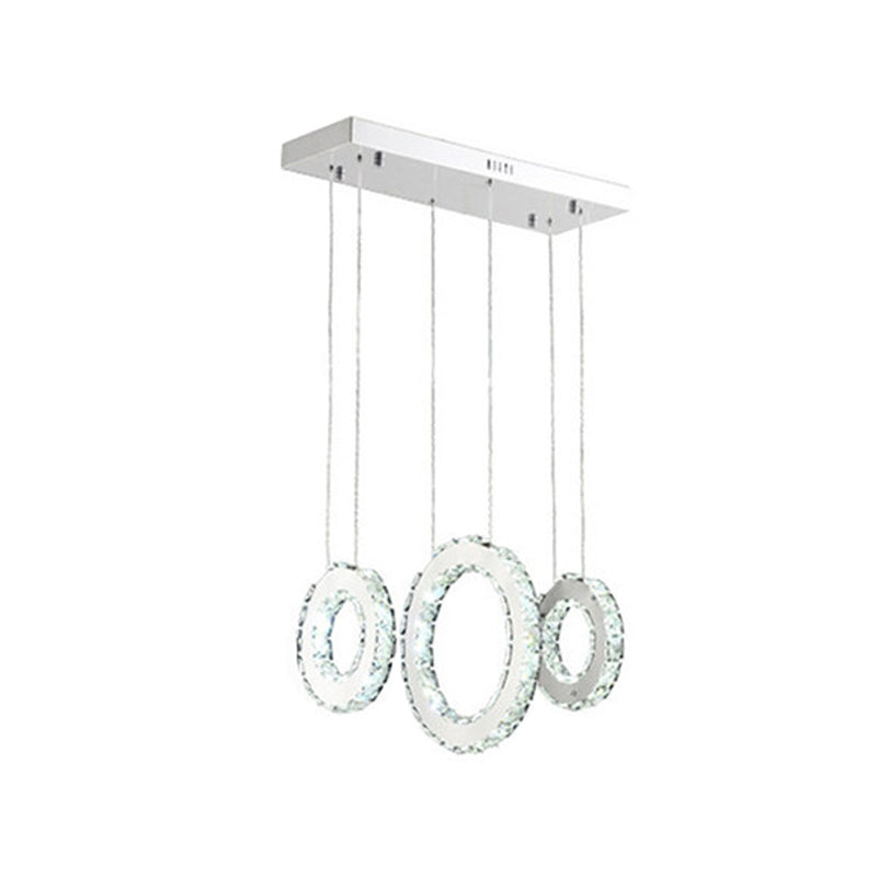 Modern Silver Circular Pendant With K9 Crystal 3/5 Lights For Dining Room Cluster