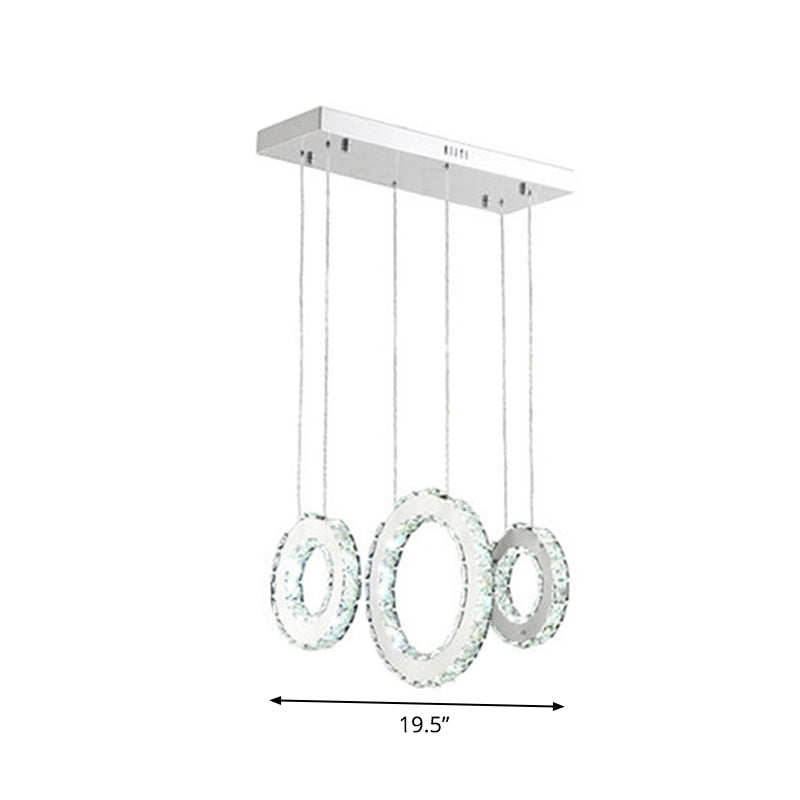 Modern Silver Circular Pendant With K9 Crystal 3/5 Lights For Dining Room Cluster