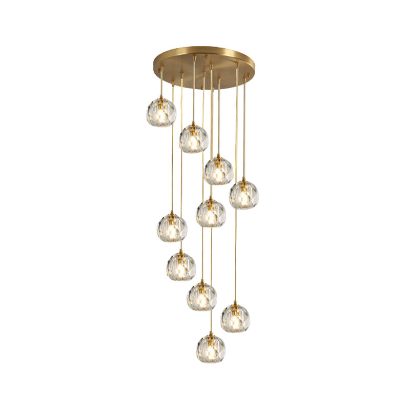 Stunning K9 Crystal Cluster Ball Pendant - Modern 3/6/10-Bulb Brass Ceiling Hang Light For Living
