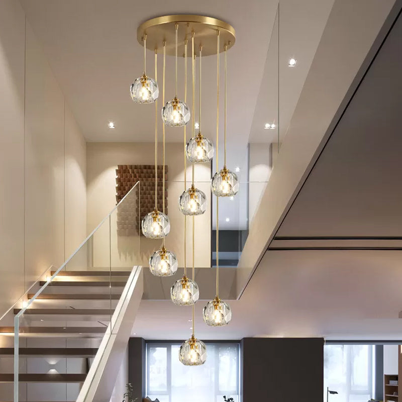 Stunning K9 Crystal Cluster Ball Pendant - Modern 3/6/10-Bulb Brass Ceiling Hang Light For Living