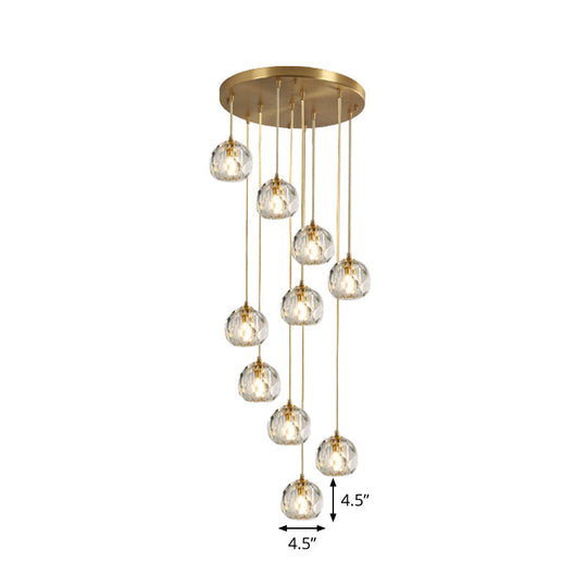 Stunning K9 Crystal Cluster Ball Pendant - Modern 3/6/10-Bulb Brass Ceiling Hang Light For Living