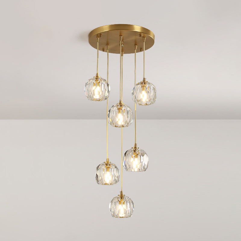 Stunning K9 Crystal Cluster Ball Pendant - Modern 3/6/10-Bulb Brass Ceiling Hang Light For Living
