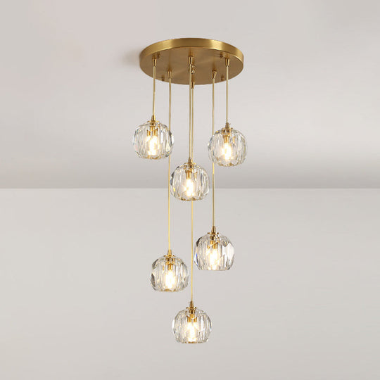 Stunning K9 Crystal Cluster Ball Pendant - Modern 3/6/10-Bulb Brass Ceiling Hang Light For Living