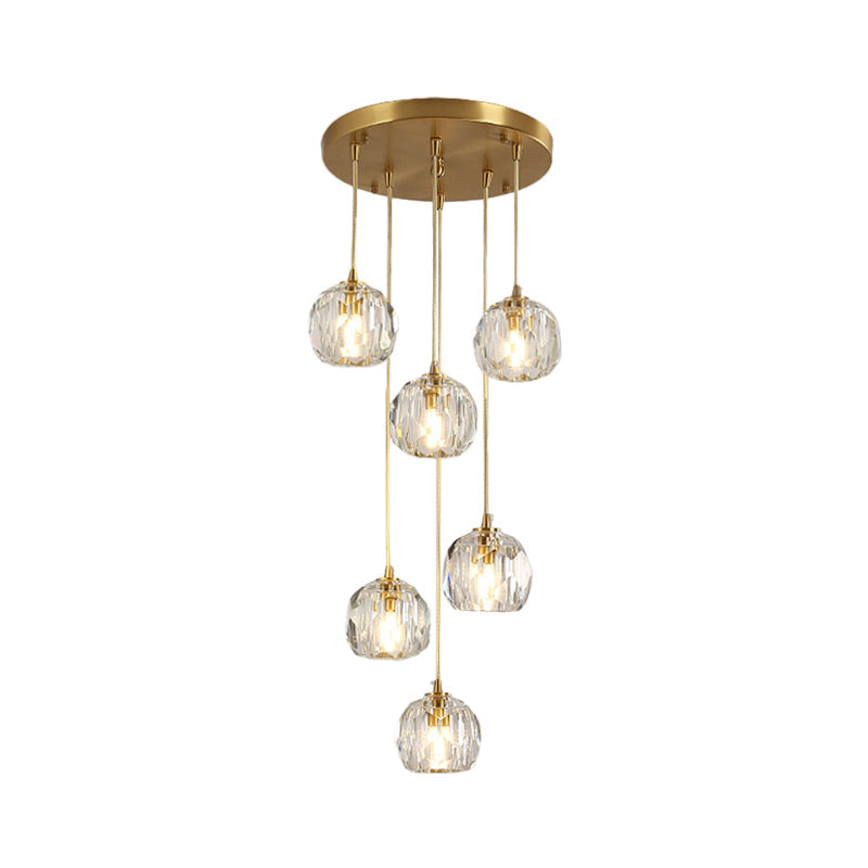 Stunning K9 Crystal Cluster Ball Pendant - Modern 3/6/10-Bulb Brass Ceiling Hang Light For Living