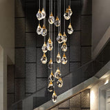 Modern Crystal Raindrop Hanging Lamp: Brass 3/5/24-Light Pendant Light For Dining Room