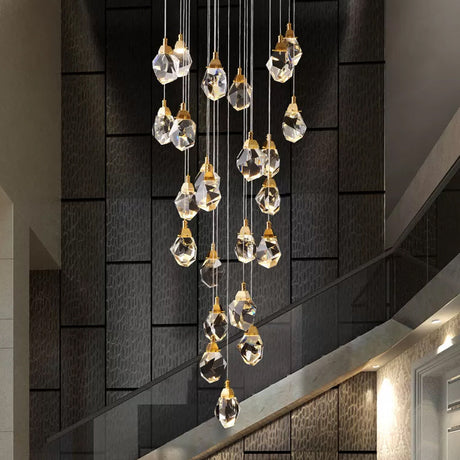 Modern Crystal Raindrop Hanging Lamp: Brass 3/5/24-Light Pendant Light For Dining Room