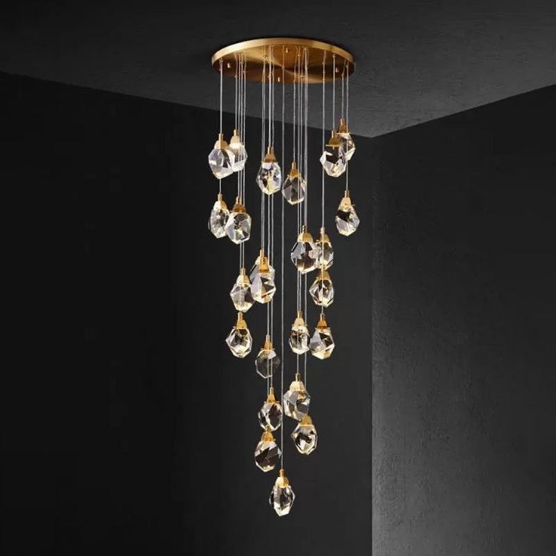 Modern Crystal Raindrop Pendant Light In Brass For Dining Room - Available 3 5 Or 24-Light Options