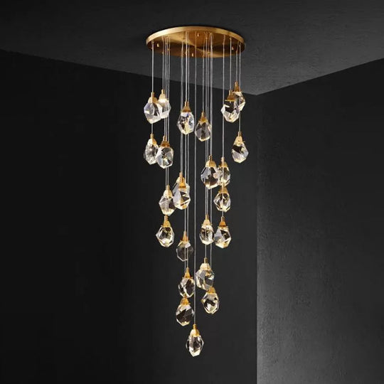 Modern Crystal Raindrop Hanging Lamp: Brass 3/5/24-Light Pendant Light For Dining Room