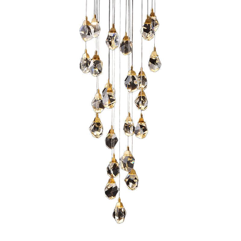 Modern Crystal Raindrop Pendant Light In Brass For Dining Room - Available 3 5 Or 24-Light Options