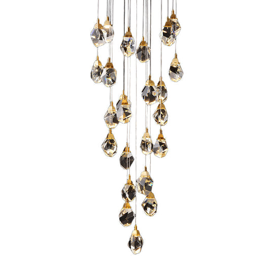 Modern Crystal Raindrop Hanging Lamp: Brass 3/5/24-Light Pendant Light For Dining Room