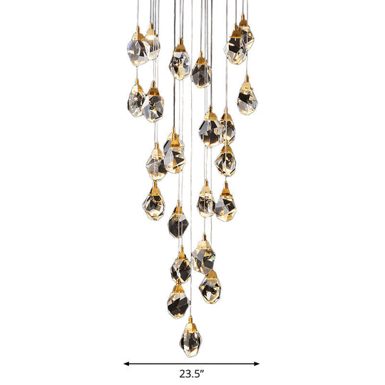 Modern Crystal Raindrop Pendant Light In Brass For Dining Room - Available 3 5 Or 24-Light Options
