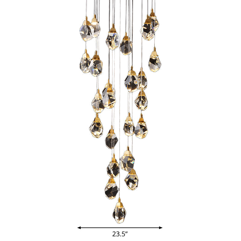 Modern Crystal Raindrop Hanging Lamp: Brass 3/5/24-Light Pendant Light For Dining Room