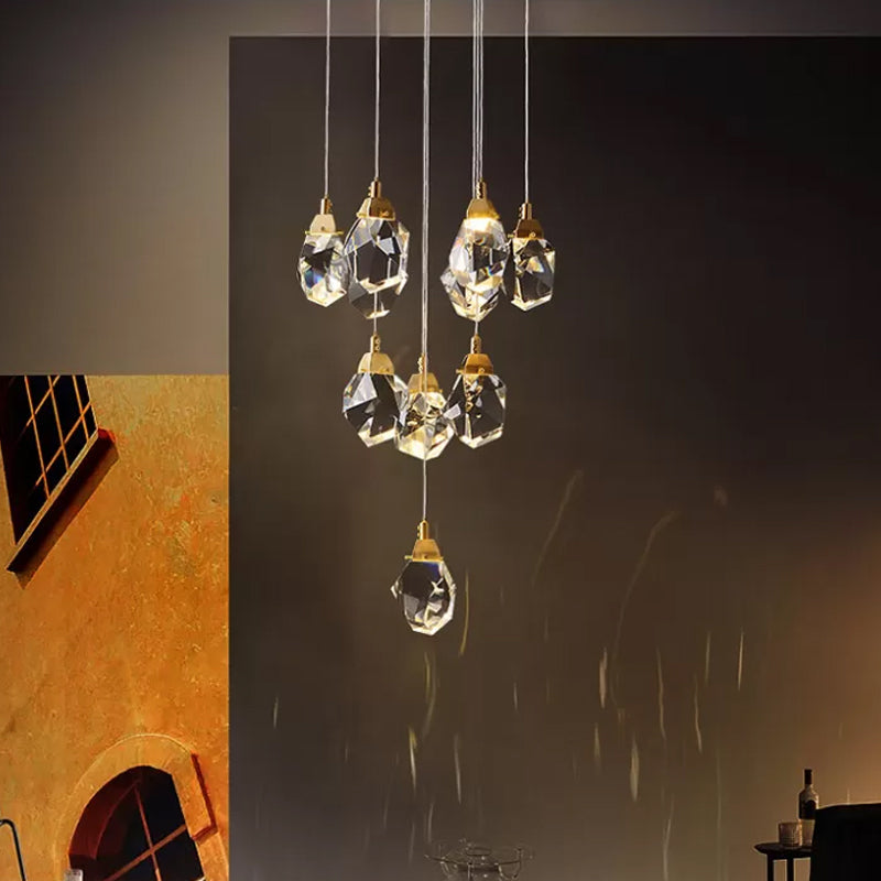 Modern Crystal Raindrop Hanging Lamp: Brass 3/5/24-Light Pendant Light For Dining Room 10 /