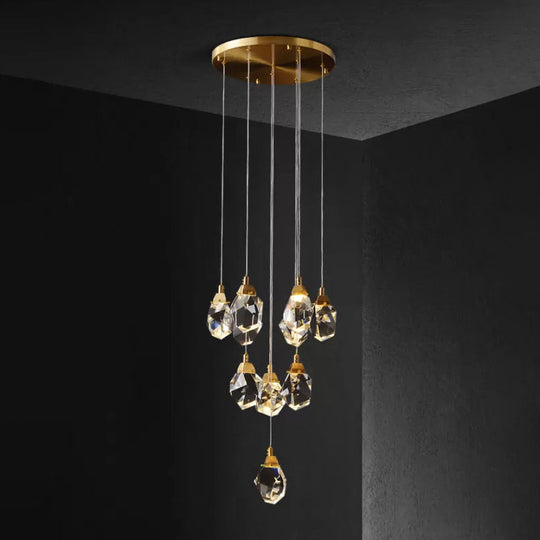 Modern Crystal Raindrop Pendant Light In Brass For Dining Room - Available 3 5 Or 24-Light Options