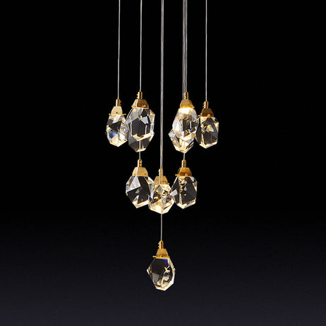 Modern Crystal Raindrop Hanging Lamp: Brass 3/5/24-Light Pendant Light For Dining Room