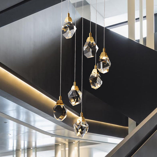 Modern Crystal Raindrop Pendant Light In Brass For Dining Room - Available 3 5 Or 24-Light Options
