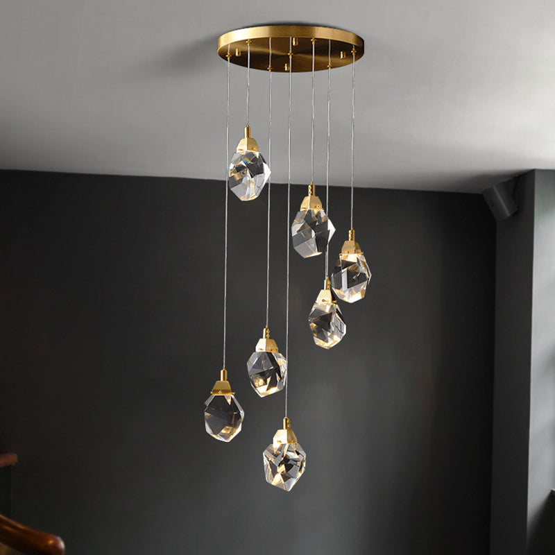 Modern Crystal Raindrop Pendant Light In Brass For Dining Room - Available 3 5 Or 24-Light Options
