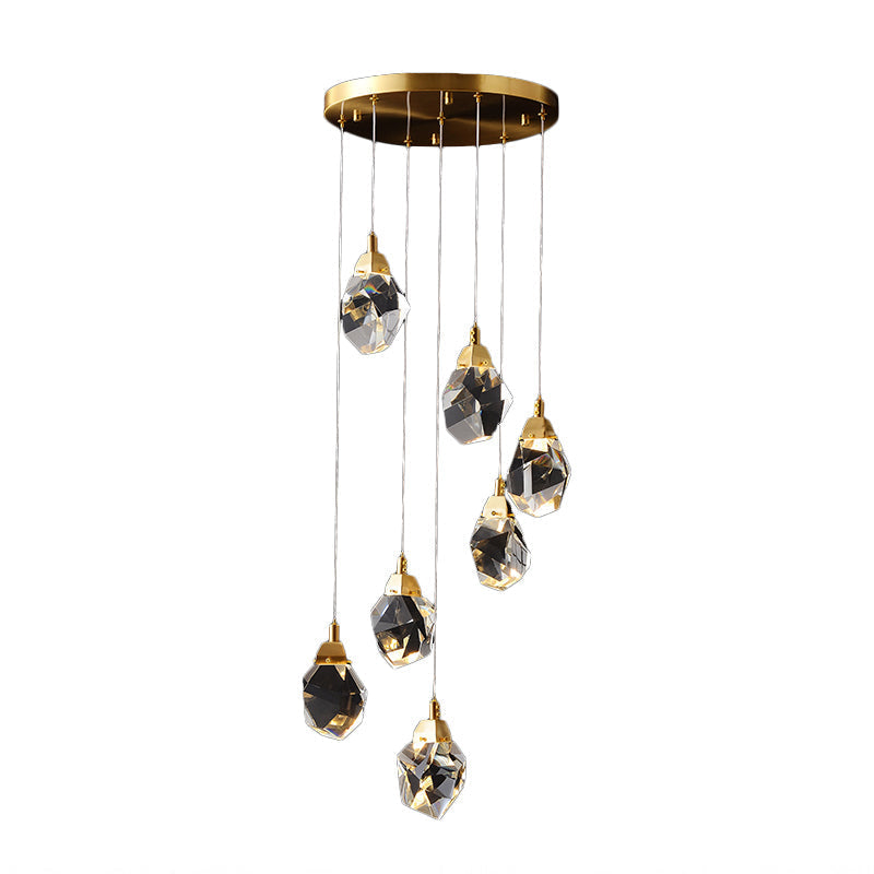 Modern Crystal Raindrop Hanging Lamp: Brass 3/5/24-Light Pendant Light For Dining Room