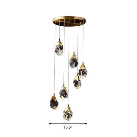 Modern Crystal Raindrop Pendant Light In Brass For Dining Room - Available 3 5 Or 24-Light Options