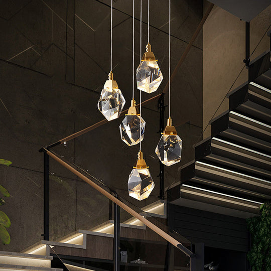 Modern Crystal Raindrop Pendant Light In Brass For Dining Room - Available 3 5 Or 24-Light Options /