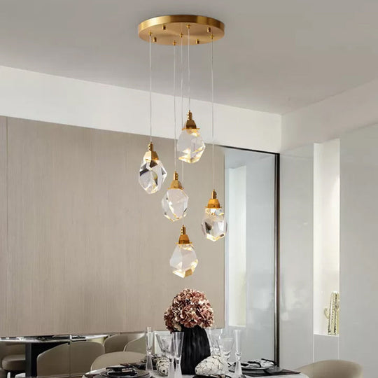 Modern Crystal Raindrop Hanging Lamp: Brass 3/5/24-Light Pendant Light For Dining Room