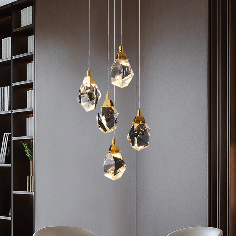 Modern Crystal Raindrop Pendant Light In Brass For Dining Room - Available 3 5 Or 24-Light Options