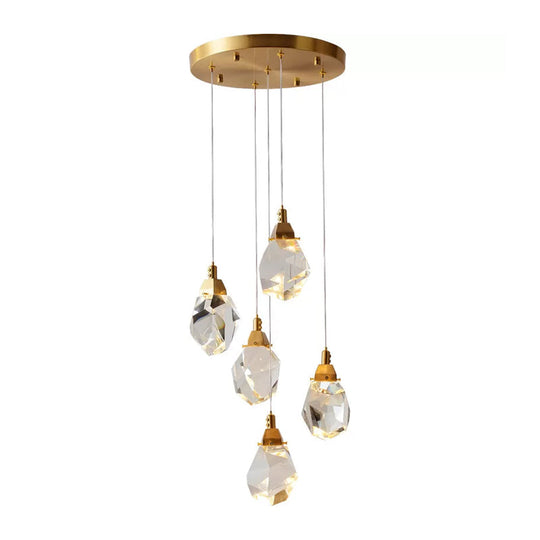 Modern Crystal Raindrop Hanging Lamp: Brass 3/5/24-Light Pendant Light For Dining Room