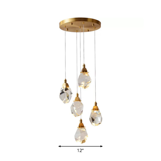 Modern Crystal Raindrop Pendant Light In Brass For Dining Room - Available 3 5 Or 24-Light Options
