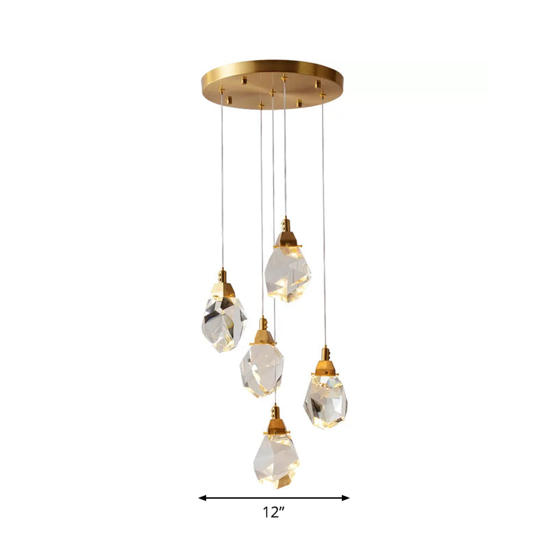Modern Crystal Raindrop Hanging Lamp: Brass 3/5/24-Light Pendant Light For Dining Room