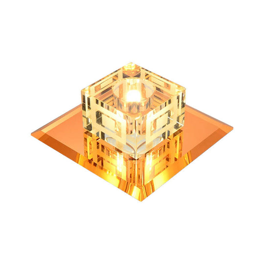 Modern Cube Crystal Led Ceiling Light In Chrome - Flushmount Porch Fixture