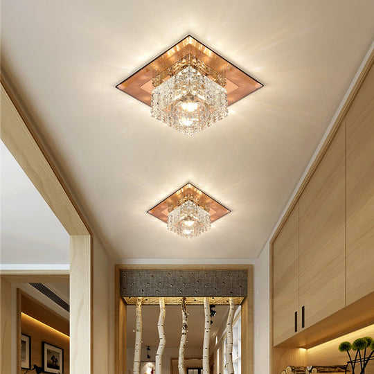 Beveled Crystal Led Flush Mount Ceiling Light Fixture - Simplicity Cubic Design For Corridors