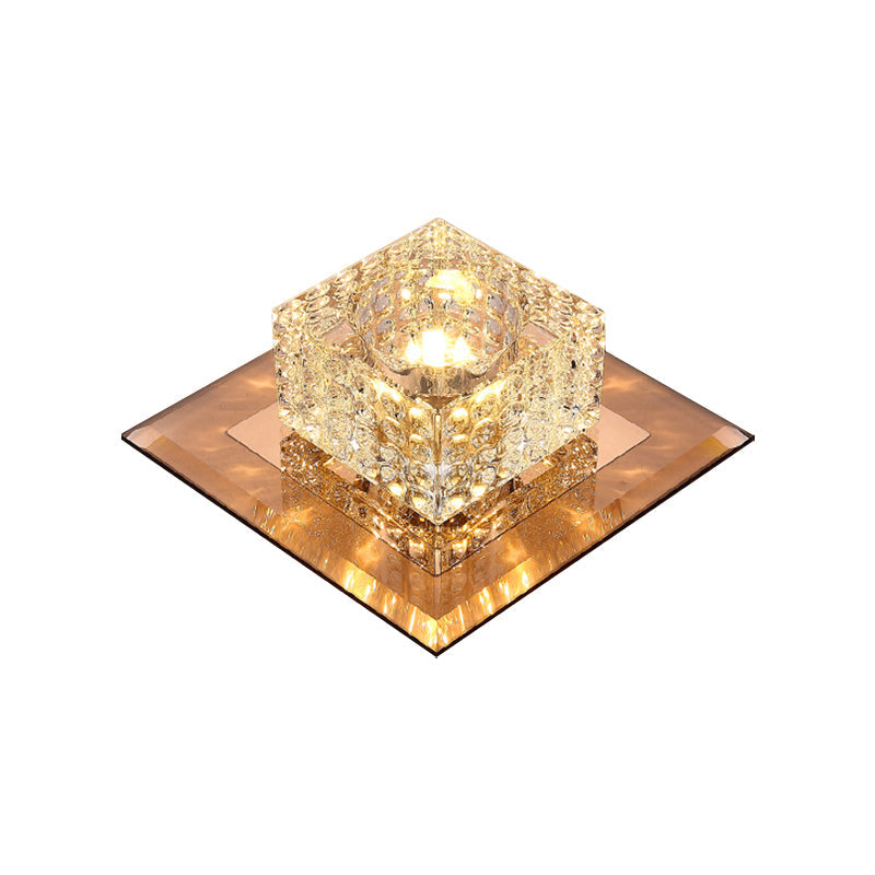 Beveled Crystal Led Flush Mount Ceiling Light Fixture - Simplicity Cubic Design For Corridors