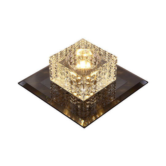 Beveled Crystal Led Flush Mount Ceiling Light Fixture - Simplicity Cubic Design For Corridors