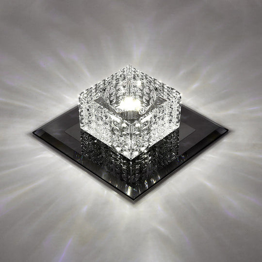 Beveled Crystal Led Flush Mount Ceiling Light Fixture - Simplicity Cubic Design For Corridors