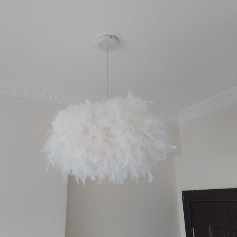 Modern Spherical Feather Pendant Light Fixture - White 1-Bulb 18’/21.5’ Width Ideal For Dining