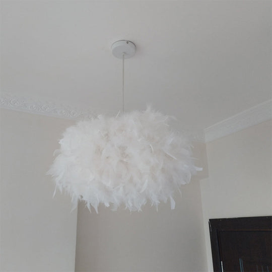 Modern Spherical Feather Pendant Light Fixture - White 1-Bulb 18’/21.5’ Width Ideal For Dining