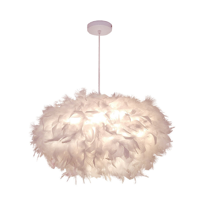 Modern Spherical Feather Pendant Light Fixture - White 1-Bulb 18’/21.5’ Width Ideal For Dining
