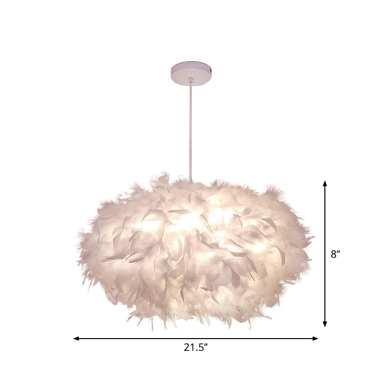 Modern Spherical Feather Pendant Light Fixture - White 1-Bulb 18’/21.5’ Width Ideal For Dining