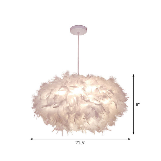 Modern Spherical Feather Pendant Light Fixture - White 1-Bulb 18’/21.5’ Width Ideal For Dining