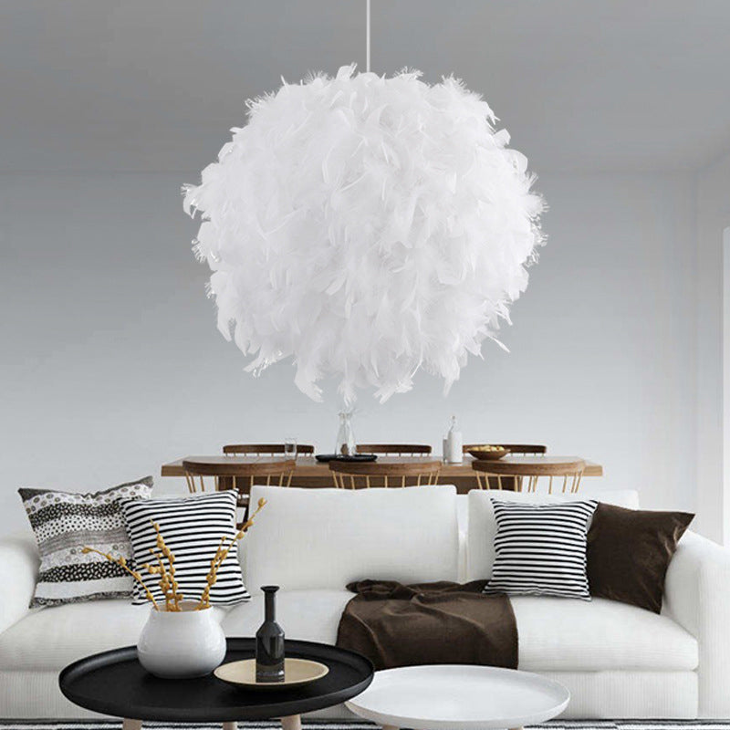 Modern Feather 1 Head Sphere Drop Pendant Ceiling Light (12’/14’/16’ Width) - White/Pink/Rose Red