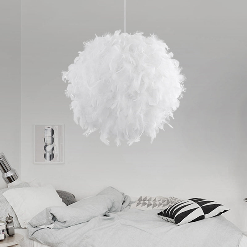 Modern Feather 1 Head Sphere Drop Pendant Ceiling Light (12’/14’/16’ Width) - White/Pink/Rose Red