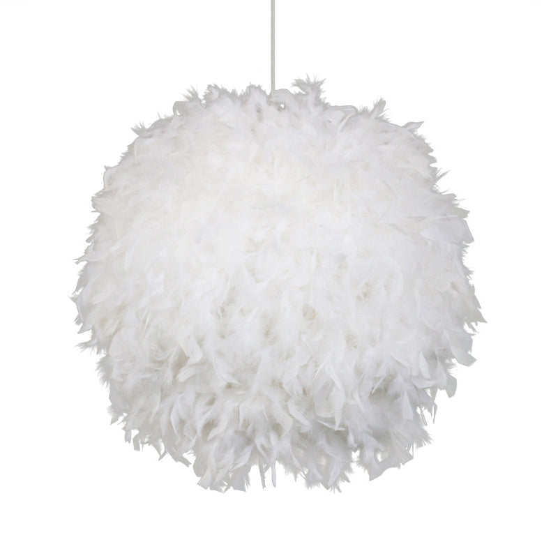 Modern Feather Pendant Light In White/Pink/Rose Red - 12/14/16 Wide Sphere Drop 1 Head For Bedroom