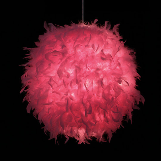 Modern Feather 1 Head Sphere Drop Pendant Ceiling Light (12’/14’/16’ Width) - White/Pink/Rose
