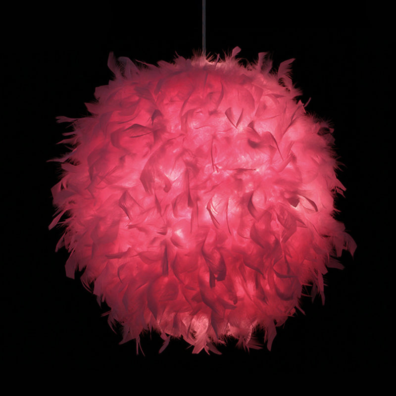 Modern Feather Pendant Light In White/Pink/Rose Red - 12/14/16 Wide Sphere Drop 1 Head For Bedroom