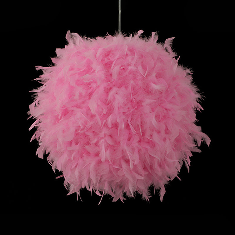 Modern Feather Pendant Light In White/Pink/Rose Red - 12/14/16 Wide Sphere Drop 1 Head For Bedroom