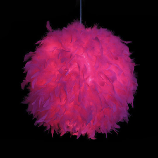 Modern Feather Pendant Light In White/Pink/Rose Red - 12/14/16 Wide Sphere Drop 1 Head For Bedroom
